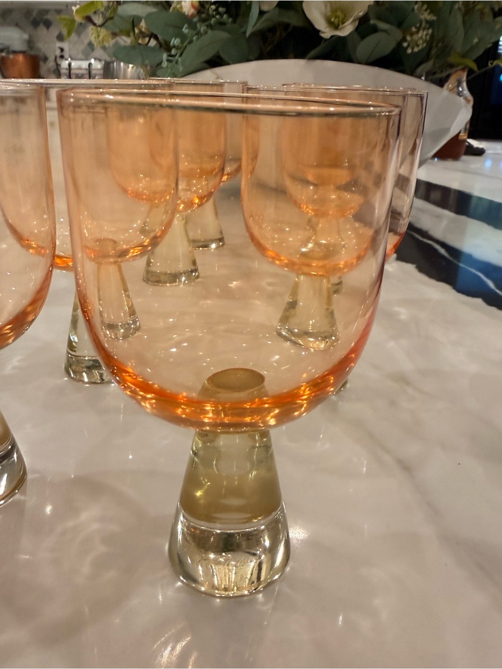 Anthropologie Amber Orange Goblets | Set of 8 Stemmed Glasses